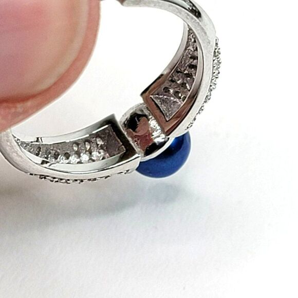 Pure Chic 925 SS Adjustable Ring With Bright Blue Freshwater Pearl - Picture 5 of 6
